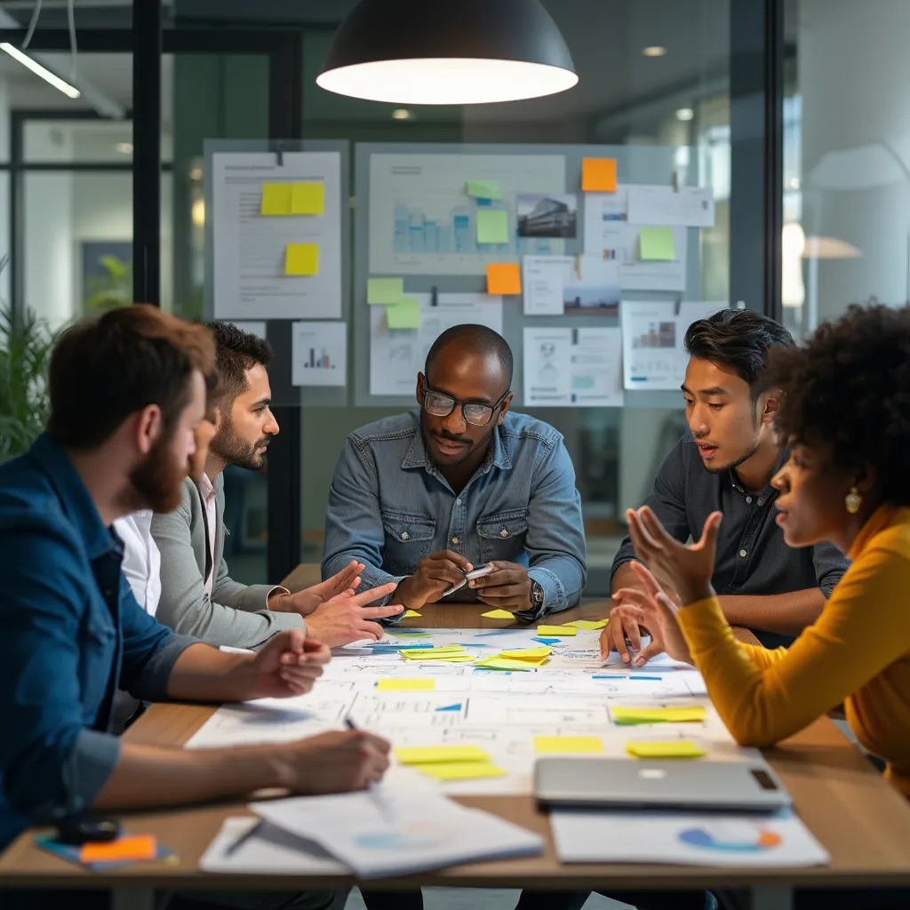 Session de brainstorming stratégique avec une équipe logistique diversifiée
